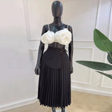 ZJKRL -  Summer Casual Solid Ruched A Line Maxi Skirts Women Elegant Vintage Pleated Party Holiday Work Business Long Skirt Women