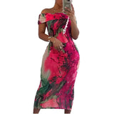 ZJKRL  -  European Slash Neck Tie Dye Print Bodycon Midi Maxi Dress Club Sexy Party Long Dresses Vestido