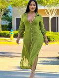 ZJKRL -  Spring Summer Women's Dresses High Waist Casual Loose Mid-length Shirt Dress in Solid Color Trendy Elegant Dresses Sexy