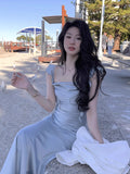 ZJKRL -  New Summer French Fashion Women Spaghetti Strap Elegant Long Mermaid Ruffles Dresses Evening Party Prom Clothes