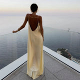 Zjkrl  -  holiday outfits Summer Sexy Open Back Sleeveless Slip Maxi Dress Cut Out Club Party Dresses Holiday Elegant Outfits Satin Vestido Summer Dress