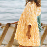 Zjkrl - Autumn Boho Women Dresses Casual Loose Waist V-neck Lantern Sleeve Mini Dress Fashion Ladies Elegant Floral Print Party Vestidos