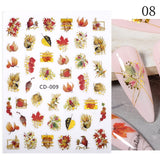 Zjkrl - 1pcs Gold iridescent Maple Leaf 3D Nail Sticker Fall Autumn Pattern Adhesive Transfer Stickers Shiny DIY Nail Art Decoration