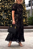 ZJKRL -  Elegant Lace Maxi Dress Women Solid Hollow Out Button Down Shirt Lace Party Evening Long Dress Women