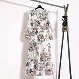 Women Floral Printed Maxi Dresses Spring Summer Casual O Neck Full Sleeve High Waist A Line Boho Beach Party Long Dress Vestidos