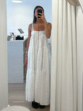 Zjkrl  -  Buttons Strap Summer Women's Dresses Casual Beach White Long Dress Embroidery Cotton Vestidos Holiday Vacation Dress