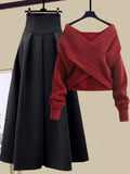 Zjkrl - 2023 Autumn Winter Skirt Sets For Women Outfits Korean Casual Knitwears Pullover Sweater And High Waist Skirts Two Piece Sets