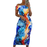 ZJKRL  -  European Slash Neck Tie Dye Print Bodycon Midi Maxi Dress Club Sexy Party Long Dresses Vestido
