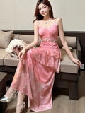 ZJKRL  -  Elegant Sweet Print Womens Dresses Sexy Spaghetti Strap V-Neck Ruffles Princess Birthday Party Midi Dress Summer Beach Vestidos