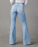 Zjkrl  -  Blue Jeans for Women Pants Jeans Casual Long Flare Pants Slim High Waist Hole Denim Trousers Button Capris Y2k Spring