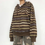 Zjkrl  -  Harajuku Sweatshirts Women Casual Baggy Jackets Coats Autumn Zip Up Striped Hoodies wih Pockets Grunge Clothes Y2k