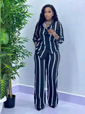 ZJKRL -  Chic and Elegant Woman Set Long Sleeve Autumn Striped Shirt and Pants Streetwear Female Two Pieces Sets