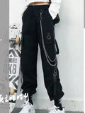 Zjkrl  -  holiday outfits Gothic Women Cargo Pants Black Joggers High Waisted Harajuku Harem Pants Punk Goth Techwear Chain Trousers Female Hip Hop