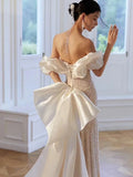 Zjkrl  -  White Bling Bling Women Evening Dresses High End Pearls Sequins Prom Birthday Party Gowns With Bow Formal robes de soirée