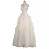 Zjkrl  -  Strapless Light Wedding Dress New Bridal Floral Satin Bow Dresses Vintage Sleeveless Princess Bride's Gowns