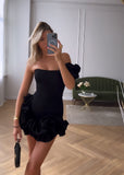 Zjkrl - Elegant Flower Edge Mini Dress Women Fashion Slim Off Shoulder Rose Pleated Short Robe 2023 Spring Female Party Evening Dresses