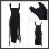 Ruffles Elegant Long Maxi Dress Women 2023 Summer Dress High Split Spaghetti Strap V Neck Nightclub Sexy Party Dresses