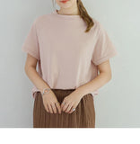 Zjkrl  -  Summer New T Shirt Women Half High Collar Short Sleeve Loose Pullover Tee Japanese Simple Solid All-match Casual Tops