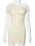 Off-Shoulder Bandage Summer Mini Dress For Women One-Shoulder Slim Fashion Elegant Patchwork Y2k Dress Female Mini Dress