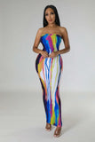 ZJKRL  -  Tie Dye Striped Maxi Long Strapless Midi Bodycon Women Dress  Summer Stretch Vestidos Sexy Party Evening Dresses