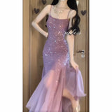 ZJKRL -  Hot Purple Strap Dress Women's Summer Vacation Style Fishtail Slim Fit French Skirt