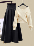 Zjkrl - 2023 Autumn Winter Skirt Sets For Women Outfits Korean Casual Knitwears Pullover Sweater And High Waist Skirts Two Piece Sets