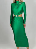 Zjkrl - Elegant Hollow Out Sexy Maxi Dress For Women Autumn Winter New Turtleneck Long Sleeve Bodycon Club Party Evening Dress