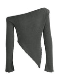 Zjkrl  -  Sexy Asymmetrical Tees Women T-shirt Solid New Autumn Streetwear Long Sleeves Crop Top Fashion Casual Bodycon T-shirts Female