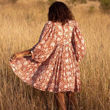 Zjkrl - Autumn Boho Women Dresses Casual Loose Waist V-neck Lantern Sleeve Mini Dress Fashion Ladies Elegant Floral Print Party Vestidos