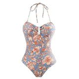 ZJKRL  -  Retro Floral Print Swimsuit Set for Women, Fashion Neck Tie, High Waist Cover Up, Summer