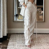 Zjkrl  -  holiday outfits Apricot Top & Wide Leg Pants Set Elegant Women Lace Up Wide Leg Pant Sets Two Piece Suit Spring Summer High Waist Trousers Suit