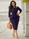 ZJKRL  -  Women O Neck Full Sleeve High Waist Midi Office Work Pencil Dress Fall OL Vestidos Sexy Ruffles Africa Party Dresses