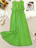 ZJKRL -  Summer Sleeveless Dresses for Women Plus Size Clothing Elegant Green Dress Elastic Waist Long Maxi Dress