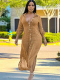ZJKRL -  Spring Summer Women's Dresses High Waist Casual Loose Mid-length Shirt Dress in Solid Color Trendy Elegant Dresses Sexy