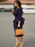 ZJKRL  -  Women O Neck Full Sleeve High Waist Midi Office Work Pencil Dress Fall OL Vestidos Sexy Ruffles Africa Party Dresses