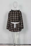 ZJKRL -  Plaid 2-Piece Set Women Zipper Long Sleeves Hooded Short Coat+Patchwork Elastic Waist Puffy Mini Skirt Matching Suits
