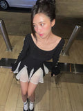 Zjkrl - Lace Up High Waist Dress For Women Folds Splice Bodycon Mini Dress Hot Girls Street Slim See Through Dresses Woman Autumn