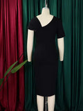 ZJKRL -  High Waisted Dress for Women Summer Short Sleeve Office Dresses for Ladies Solid Color Wear Elegant Long Dresses with Pearls
