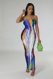 ZJKRL  -  Tie Dye Striped Maxi Long Strapless Midi Bodycon Women Dress  Summer Stretch Vestidos Sexy Party Evening Dresses