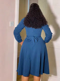 ZJKRL -  Elegant A-Line Long Dress for Women Mid-Calf Spring Blue Gown with Sleeves Simple Female
