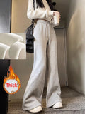 Zjkrl  -  holiday outfits Korean Winter Thick Flare Pants Women Casual High Waist M-3Xl Grey Trousers Lace Up New Pockets Loose Streetwear Sweatpants