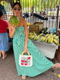 Zjkrl  -  Green Stripes Summer Maxi Dress Women Tube Long Beach Dress Off Shoulder Backless Casual Fashion Stripe Summer Dress