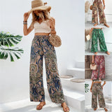 Zjkrl  - holiday outfits Women's Thigh Pants Flower Summer  Fashionable Printed Elastic Waist Wide Leg Pants Pantalones De Mujer Con Goma En La Cintura