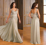 Zjkrl  -  Champagne Chiffon Silk Mother of the Bride Dresses Plus Size Cap Sleeves Formal Wedding Guest Celebrity Evening Dresses