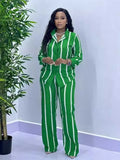 ZJKRL -  Chic and Elegant Woman Set Long Sleeve Autumn Striped Shirt and Pants Streetwear Female Two Pieces Sets