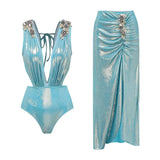 ZJKRL  -  New 3D Butterfly Decoration Sweet Girl Pink Shiny One-piece Swimsuit Set for Beauty Women