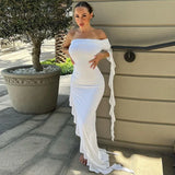 Zjkrl - Women Chic Ruffle Long Sleeve Diagonal Collar Ribbon Sexy Slim Split Dress Vintage Fashion Vestido Elegant Hip Wrap Dress