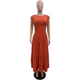 ZJKRL -  Summer Solid Pleated Maxi Dress Women Casual Ruched High Waist Sleeveless Work Business Party Long Dress Women