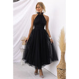ZJKRL -  Elegant Pleated Mesh Maxi Wedding Dress Women Solid Halter High Waist Sleeveless Party Cocktail Bridesmaid Long Dresses
