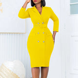 ZJKRL -  Elegant Work Bodycon Dress Women Solid Button Down Long Sleeve Pencil Party Midi Dress with Belt